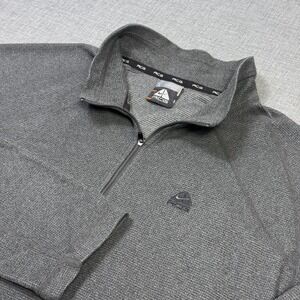 Nike ACG 1/4 Zip Pullover Sweater Mens L Gray Waffle-Knit High Neck Polyester